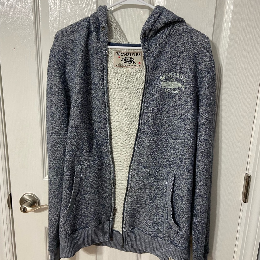 Techstyles Men's Heathered Blue Zip-Up Sweater